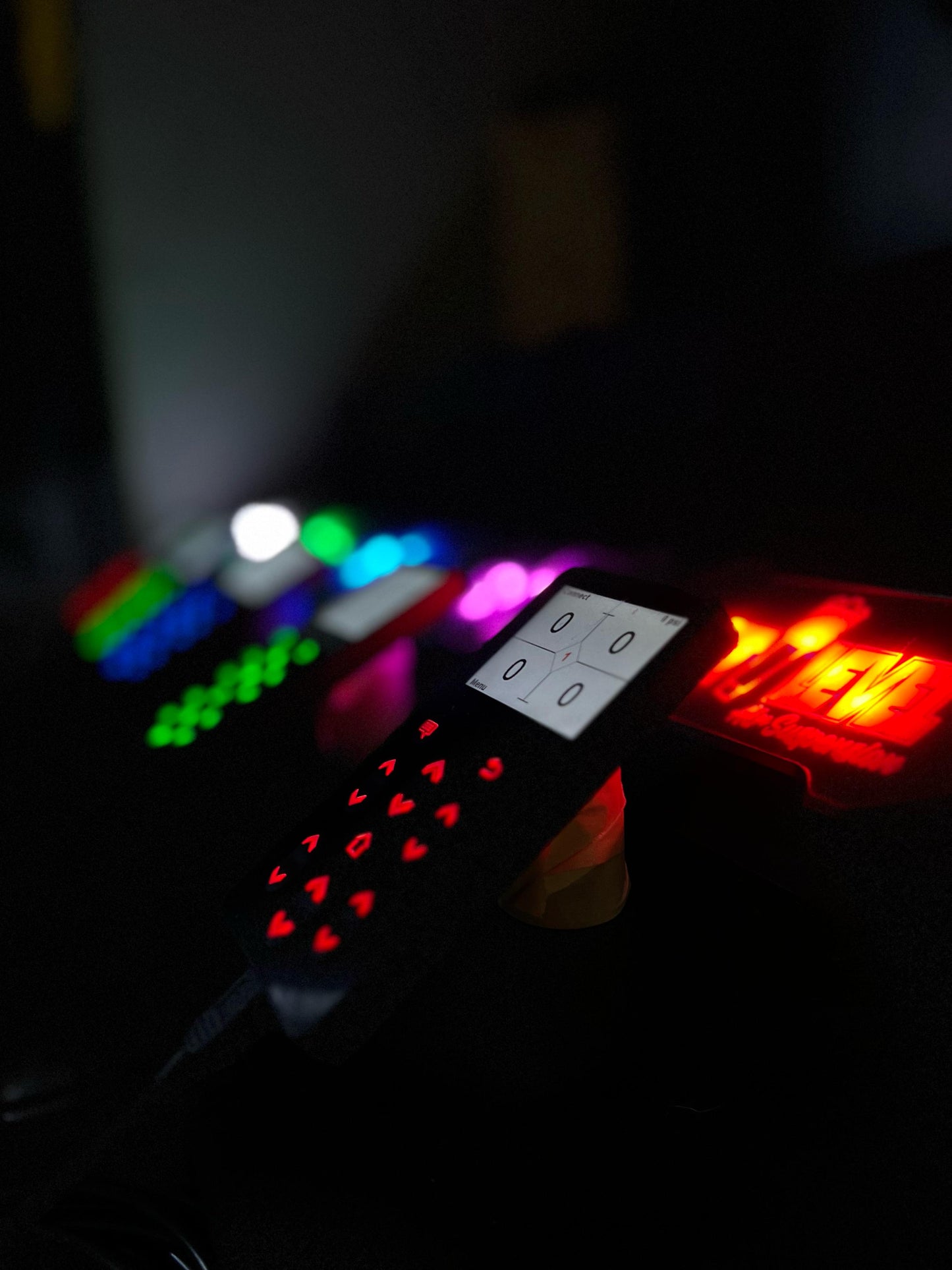 Colorful LED lights on a dark background
