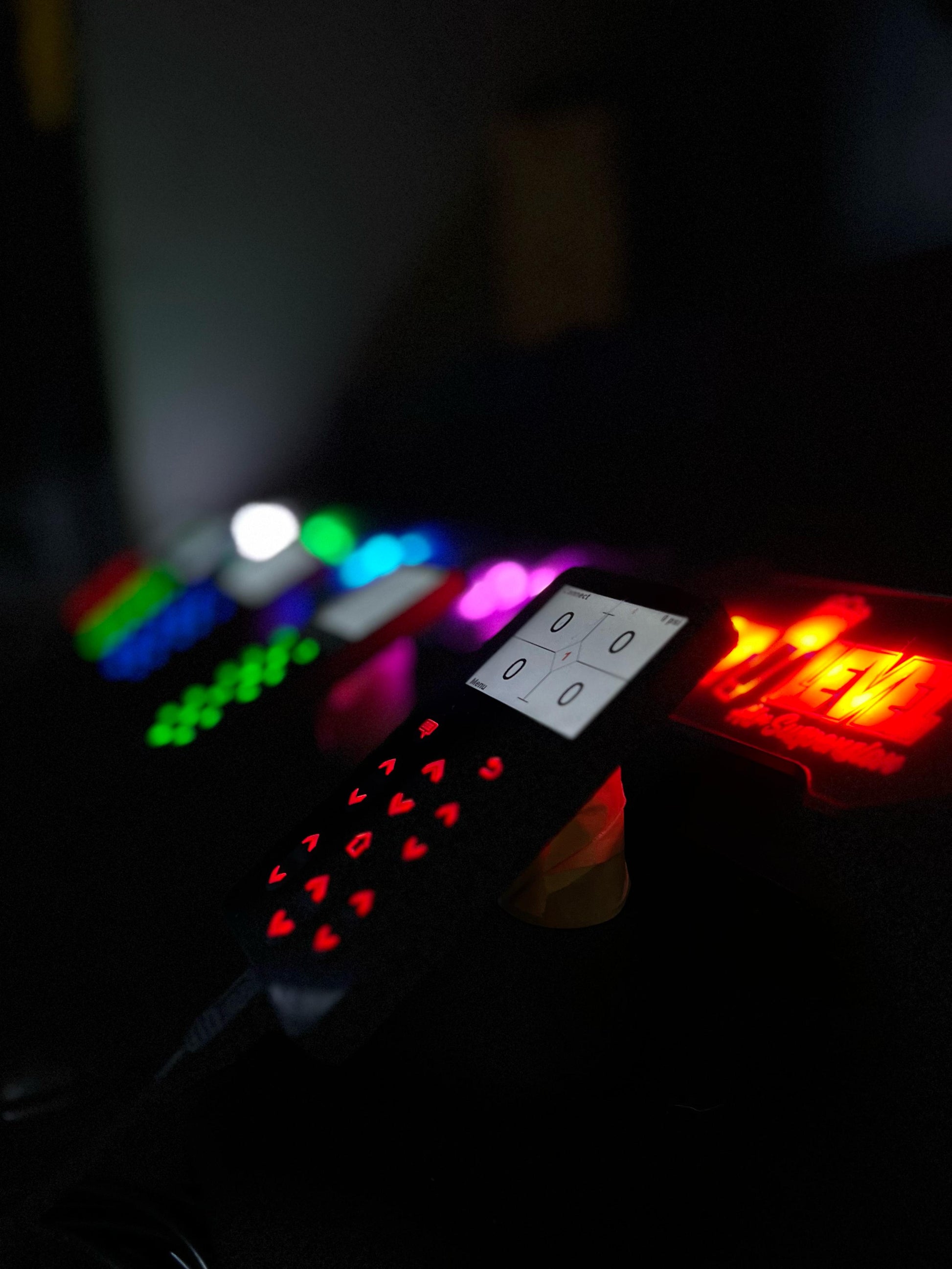 Colorful LED lights on a dark background